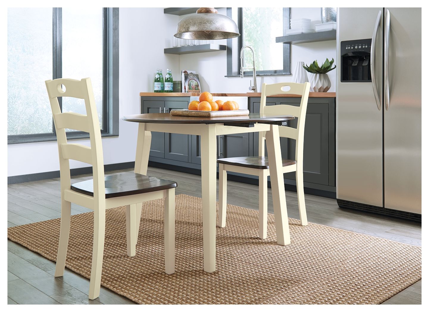 Woodanville - Round DRM Drop Leaf Table - Cream / Brown