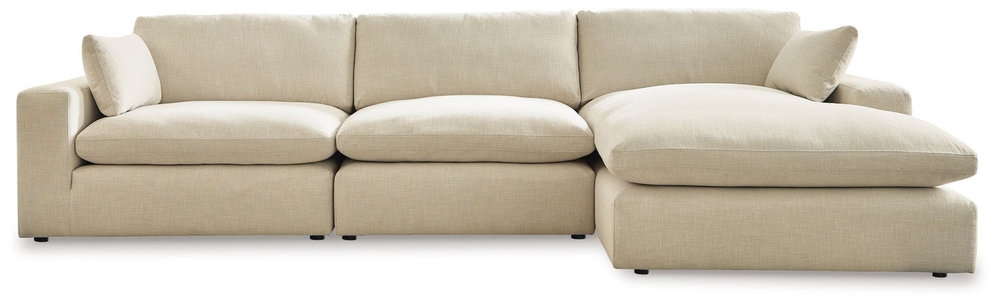Elyza - 4 Pc. - Right Arm Facing Corner Chaise 3 Pc Sectional, Ottoman - Linen