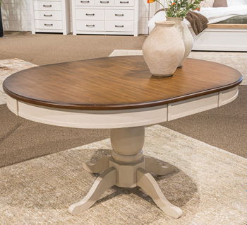 Wirloni - Oval Dining Room Butterfly Extension Table - Antique White / Brown