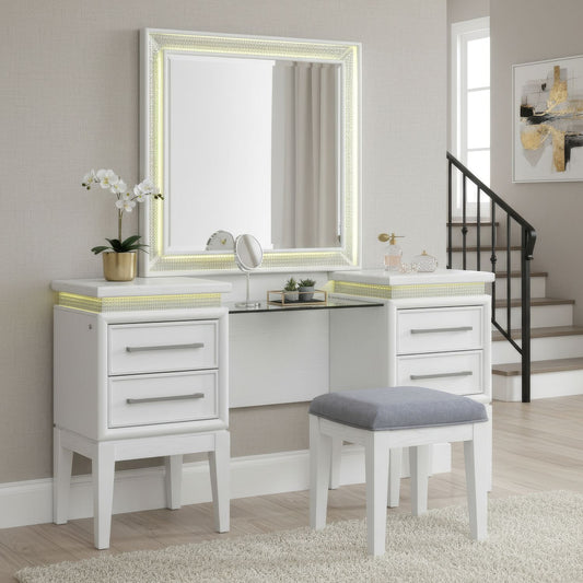 Reflections - 3 Piece Vanity Set - Pearl White & Rhinestone