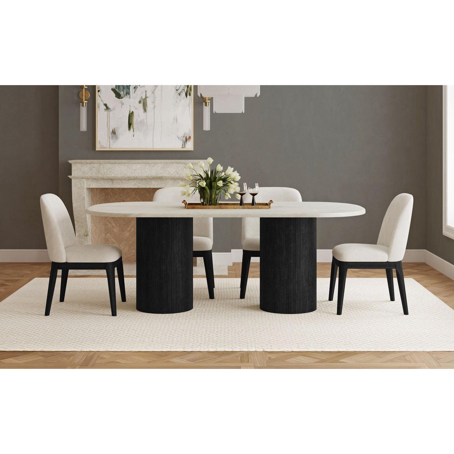 Sylvie - Oval Dining Table With Faux Marble Top