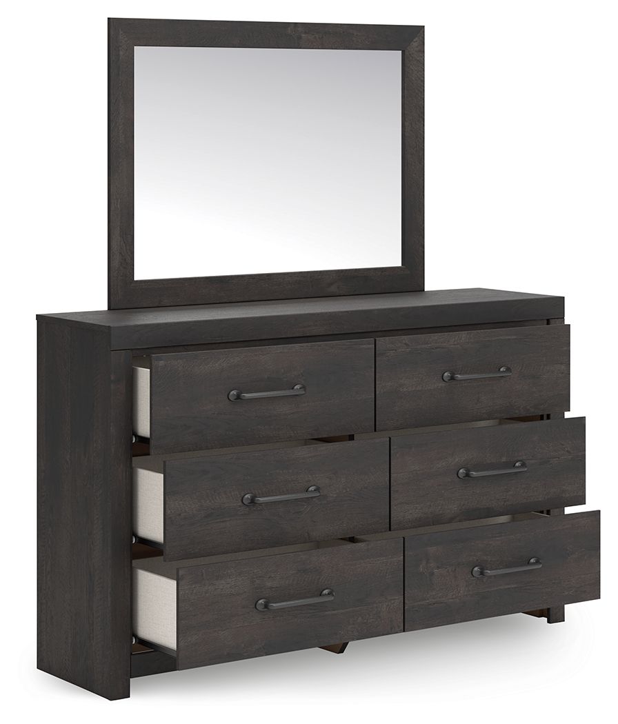Hollivern - 4 Pc. - Twin Panel Storage Bed, Dresser, Mirror And Chest - Dark Gray