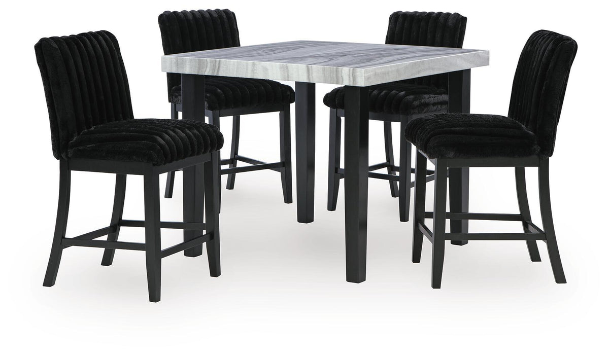 Mervannie - 5 Pc. - Counter Height Dining Table And 4 Barstools - Gray / Black