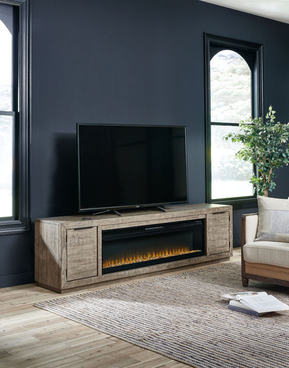 Krystanza - TV Stand with Wide Fireplace Insert - Weathered Gray