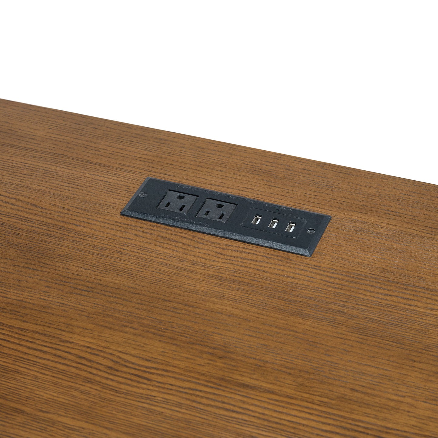 Portico - Half Pedestal Desk With Power / USB - Brown Oak