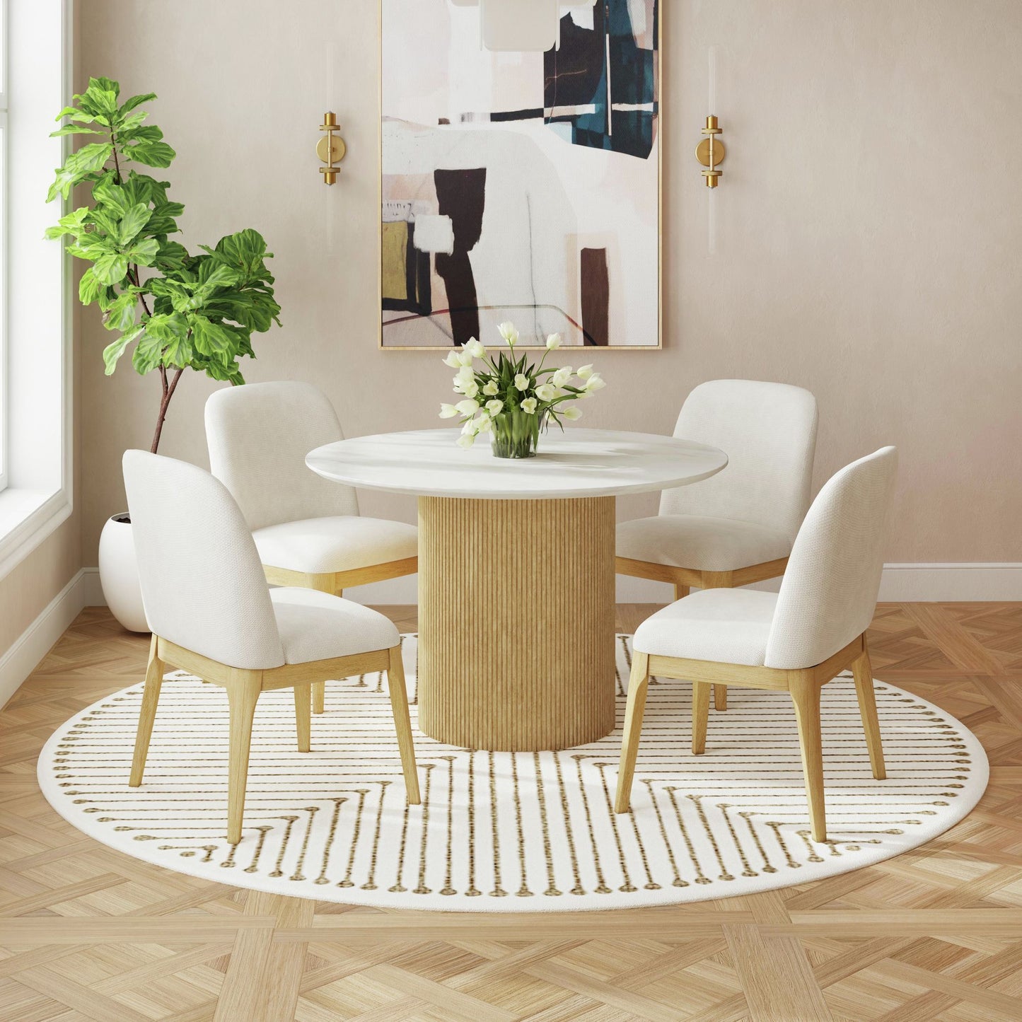 Sylvie - Round Dining Table With Faux Marble Top