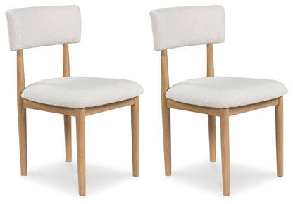 Sawdyn - 5 Pc. - Round Dining Room Table, 4 Side Chairs - White / Light Brown