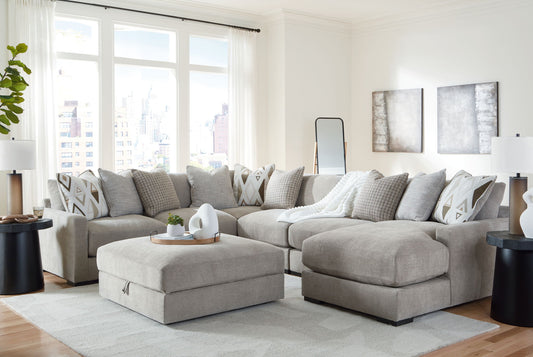 Aslan Court - 7 Pc. - 6-Piece Sectional With Raf Corner Chaise, Ottoman - Pebble
