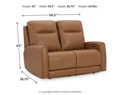 Tryanny - Power Reclining Loveseat/ Adj Headrest - Butterscotch