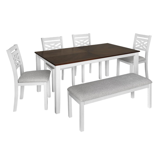 Brooks - 6 Piece Dining Set With Table, 4 Wood Back And Upholstered Seat Chairs, And Bench