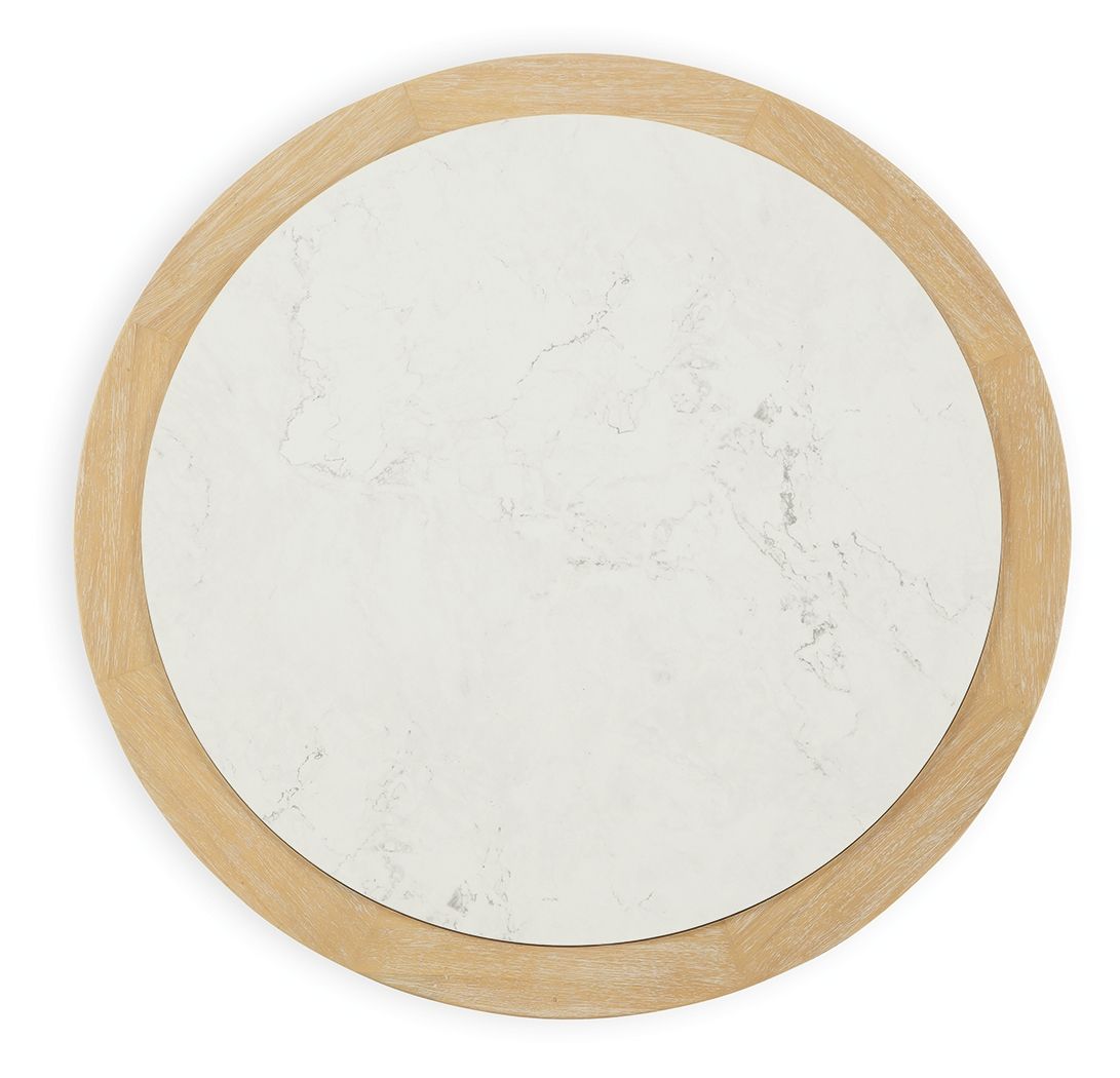 Camdill - Round Cocktail Table - Light Brown / White