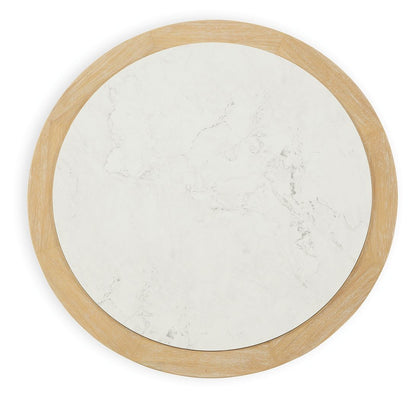 Camdill - Round Cocktail Table - Light Brown / White