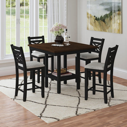 Brooks - 5 Piece Counter Set With Table And 4 Upholstered Seat & Wood Back Chairs - Medium Brown & Black
