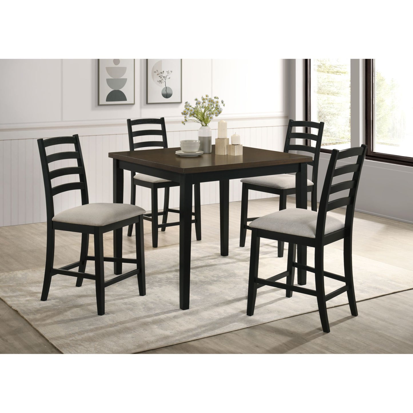 Tulane - 5 Piece Dining Set (Counter Table & 4 Counter Chairs) - Oak & Black
