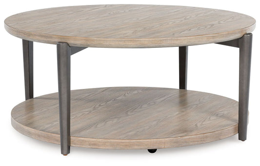 Dyonton - Round Cocktail Table - Light Grayish Brown
