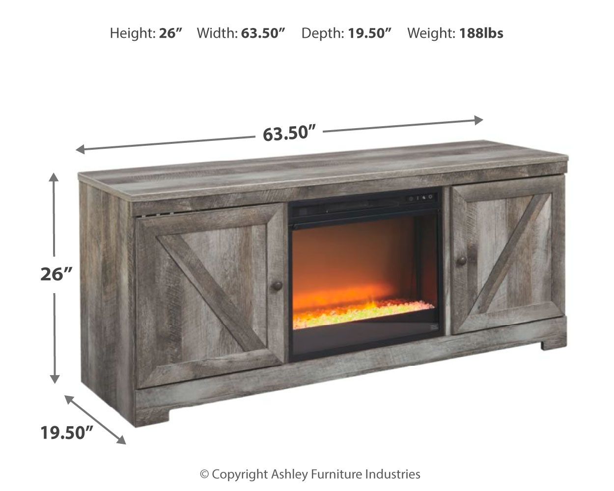 Wynnlow - Entertainment Center - TV Stand With Glass/Stone Fireplace Insert - Gray