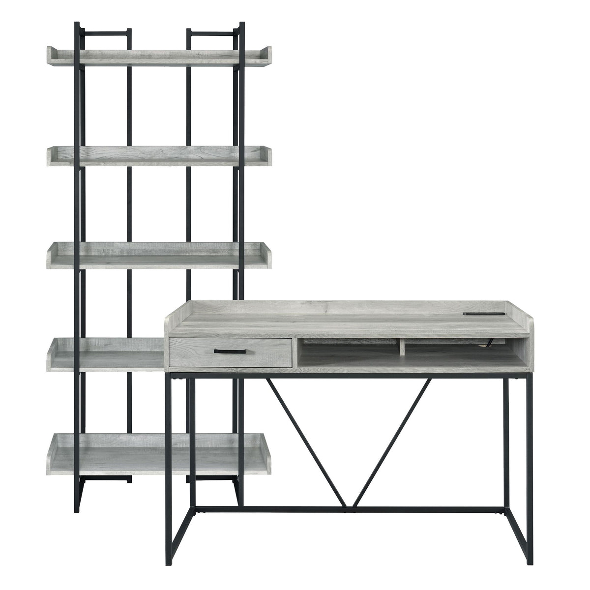 Preston - 2 Piece Desk And Bookshelf Set - Gray