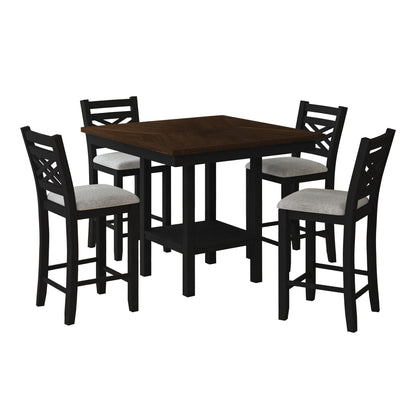 Brooks - 5 Piece Counter Set With Table And 4 Upholstered Seat & Wood Back Chairs - Medium Brown & Black