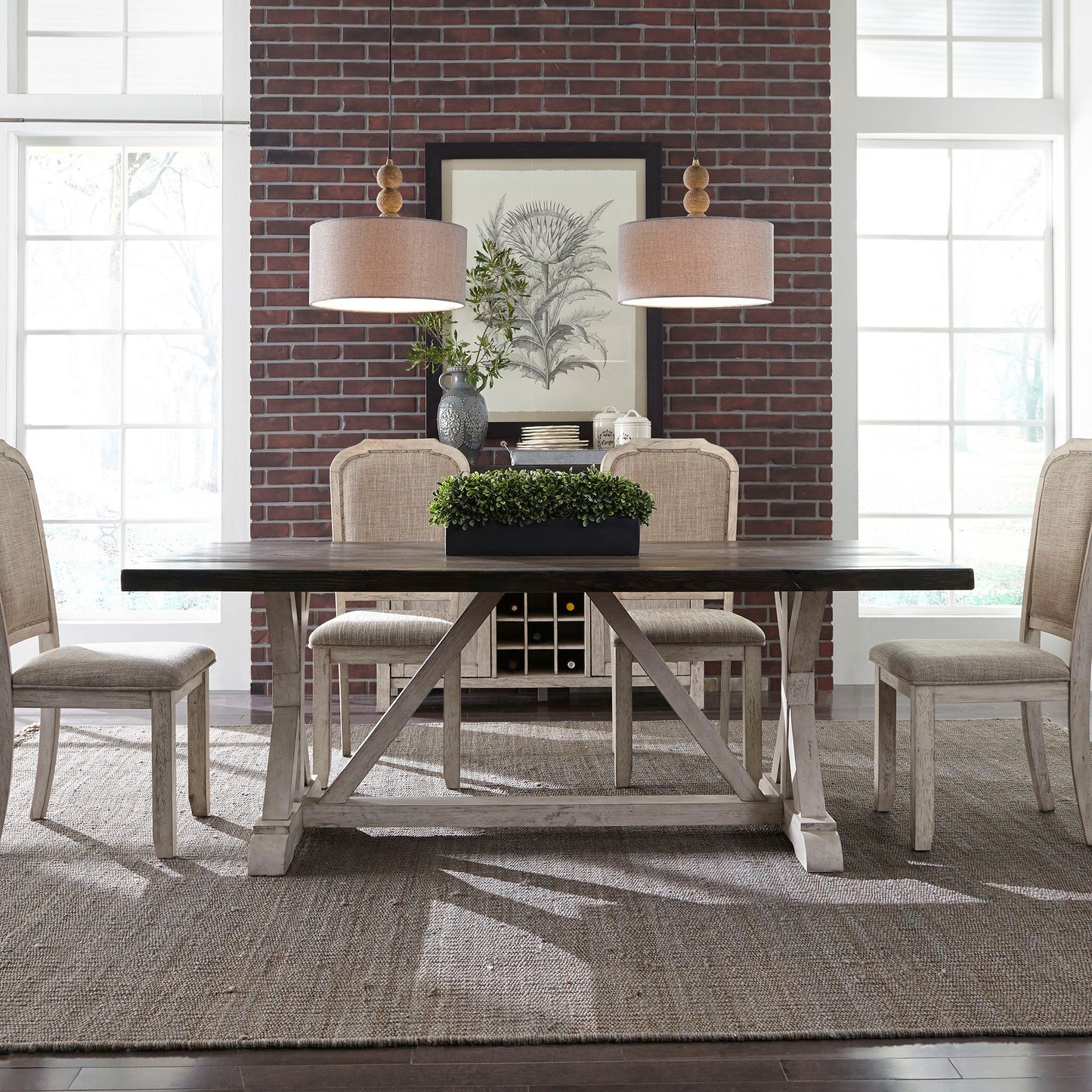 Willowrun - Trestle Table - Rustic White / Weathered Gray Top