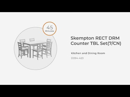 Skempton - Counter Height Dining Table and Bar Stools (Set of 7) - White / Light Brown